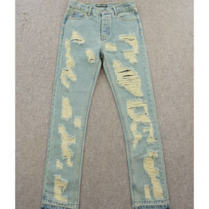 Vale Lives Jeans Womens 30 Blue Distressed Slim Straight Mid Rise Denim